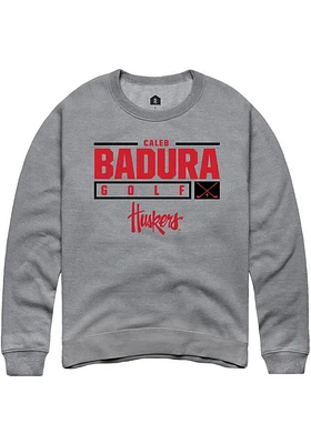 Caleb Badura  Rally Nebraska Cornhuskers Mens Graphite NIL Stacked Box Long Sleeve Crew Sweatshirt