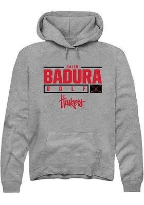 Caleb Badura  Rally Nebraska Cornhuskers Mens Graphite NIL Stacked Box Long Sleeve Hoodie