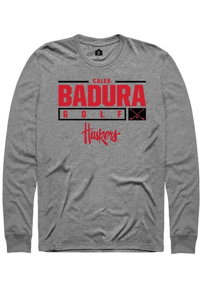Caleb Badura Nebraska Cornhuskers Graphite Rally NIL Stacked Box Long Sleeve T Shirt