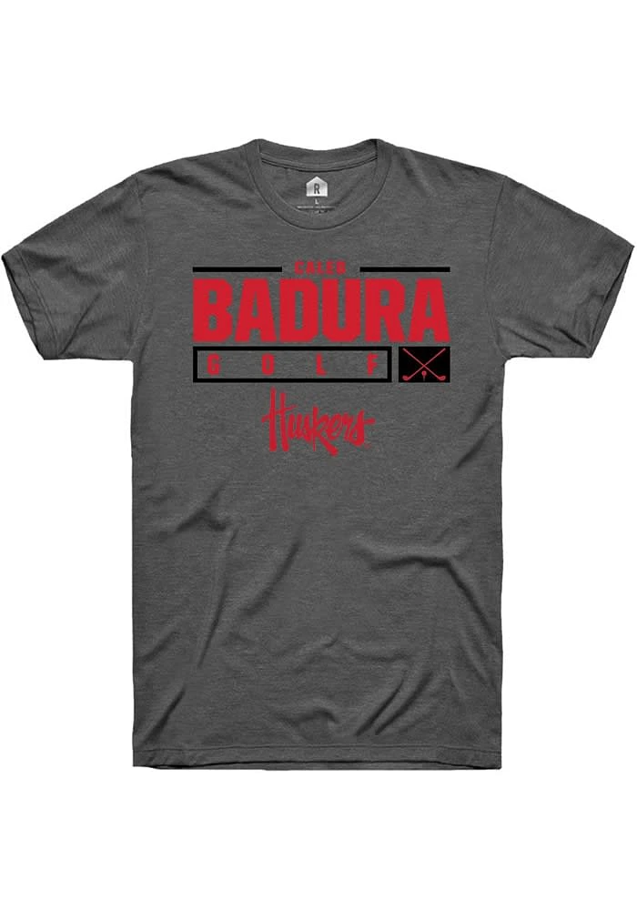 Caleb Badura Nebraska Cornhuskers Dark Grey Rally NIL Stacked Box Short Sleeve T Shirt