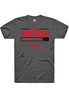 Caleb Badura  Nebraska Cornhuskers Dark Grey Rally NIL Stacked Box Short Sleeve T Shirt