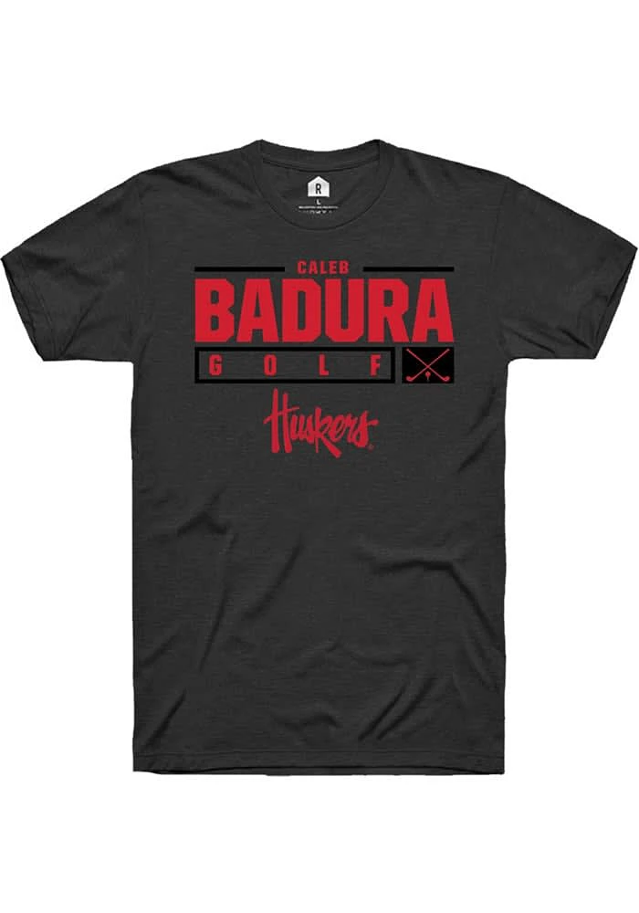 Caleb Badura Nebraska Cornhuskers Black Rally NIL Stacked Box Short Sleeve T Shirt