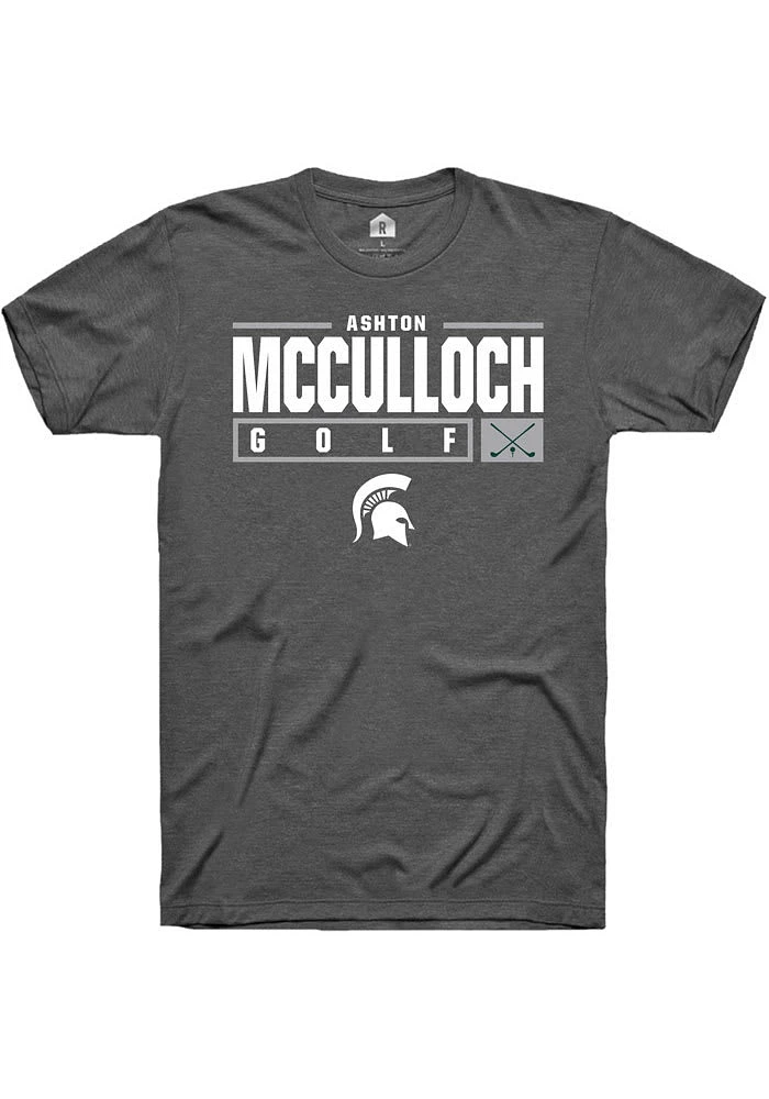 Ashton McCulloch Michigan State Spartans Dark Grey Rally NIL Stacked Box Short Sleeve T Shirt