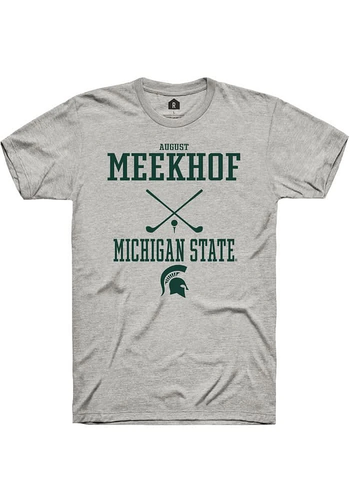 August Meekhof Michigan State Spartans Ash Rally NIL Sport Icon Short Sleeve T Shirt