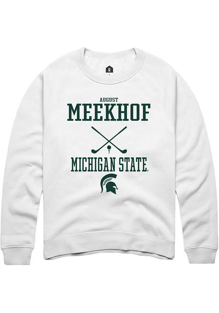 August Meekhof Rally Michigan State Spartans Mens White NIL Sport Icon Long Sleeve Crew Sweatshir..