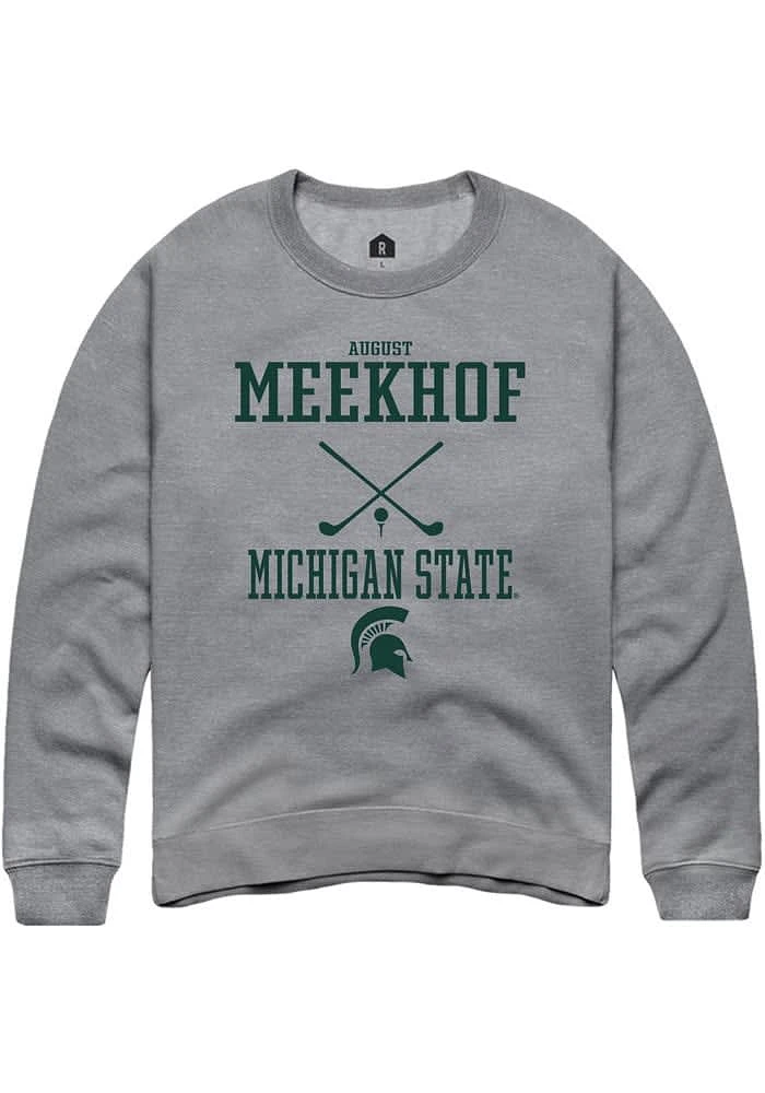 August Meekhof Rally Michigan State Spartans Mens Graphite NIL Sport Icon Long Sleeve Crew Sweats..