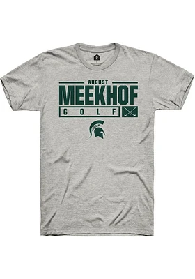 August Meekhof  Michigan State Spartans Ash Rally NIL Stacked Box Short Sleeve T Shirt