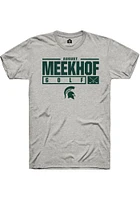 August Meekhof  Michigan State Spartans Ash Rally NIL Stacked Box Short Sleeve T Shirt