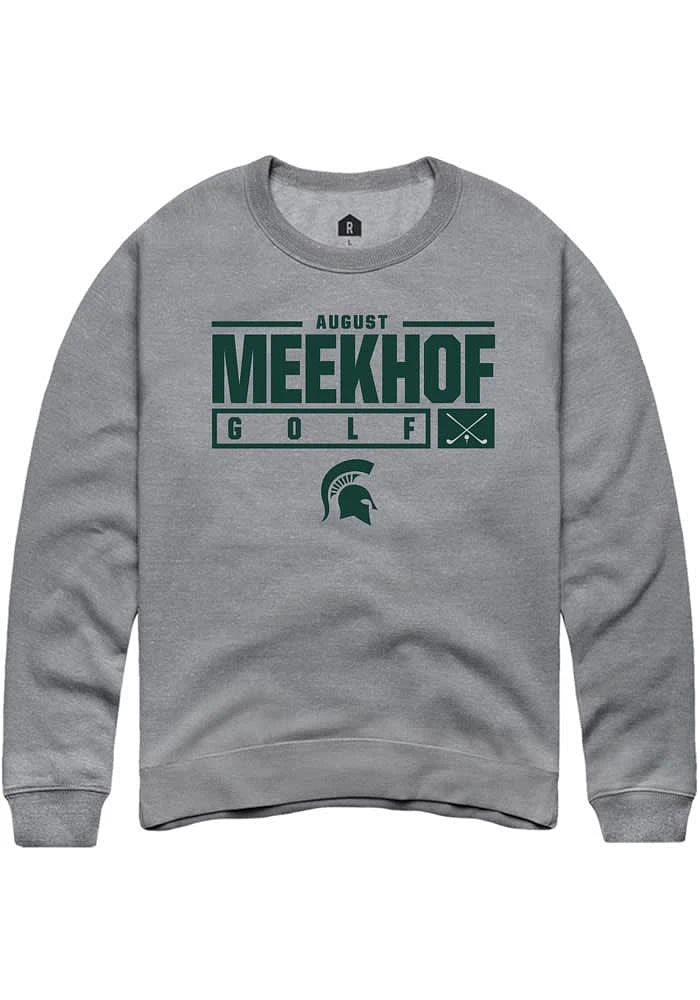 August Meekhof Rally Michigan State Spartans Mens Graphite NIL Stacked Box Long Sleeve Crew Sweat..