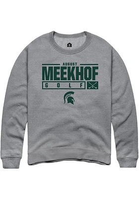 August Meekhof  Rally Michigan State Spartans Mens Graphite NIL Stacked Box Long Sleeve Crew Sweat..