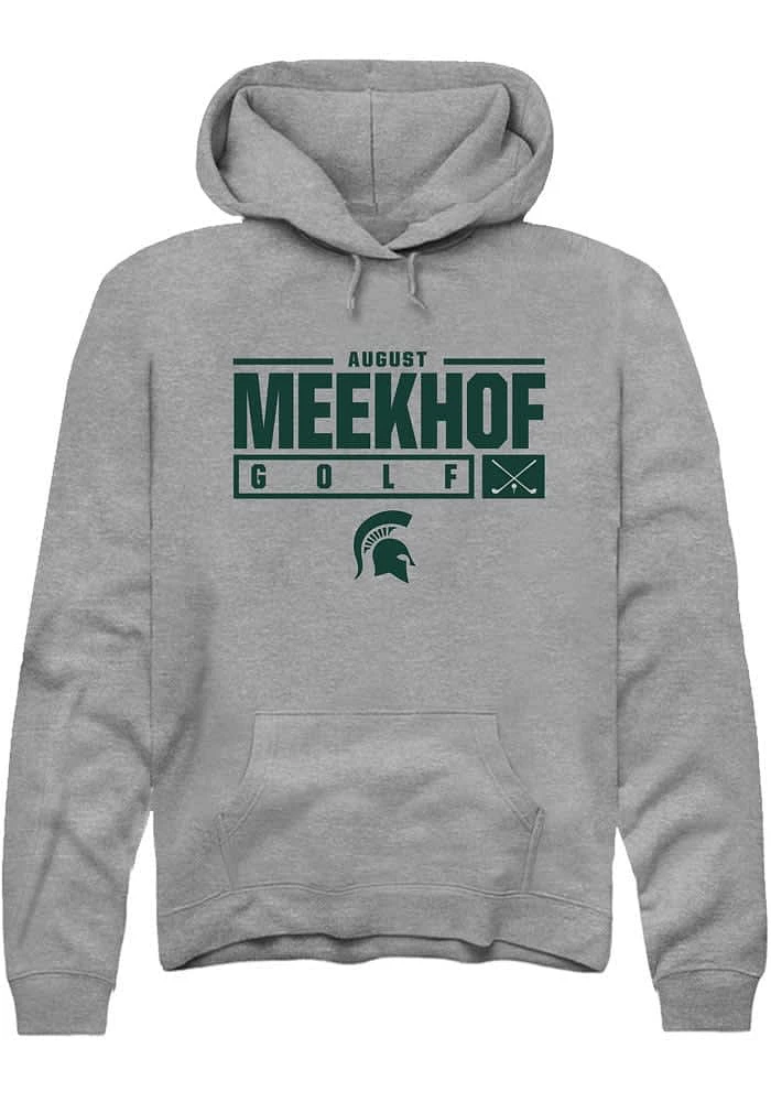 August Meekhof Rally Michigan State Spartans Mens Graphite NIL Stacked Box Long Sleeve Hoodie