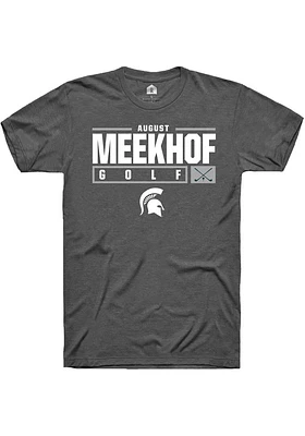 August Meekhof  Michigan State Spartans Dark Grey Rally NIL Stacked Box Short Sleeve T Shirt