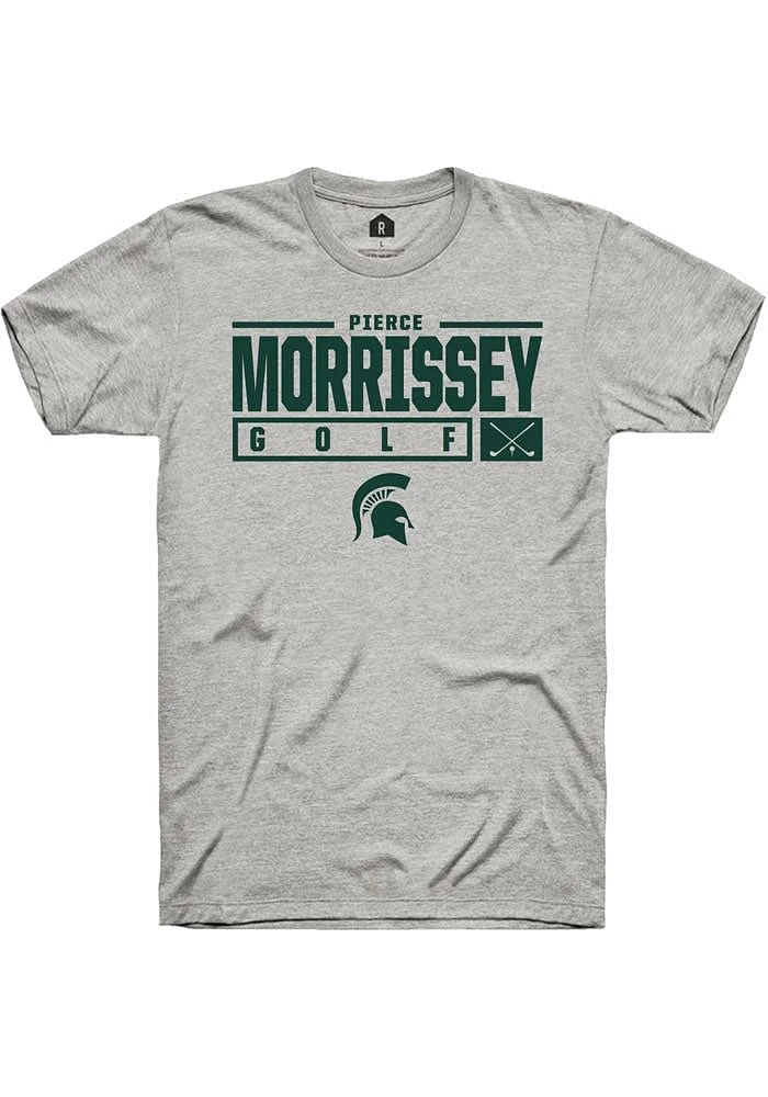 Pierce Morrissey Michigan State Spartans Ash Rally NIL Stacked Box Short Sleeve T Shirt