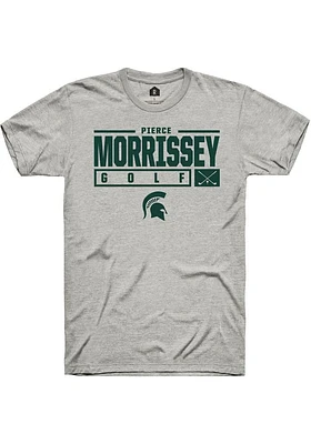Pierce Morrissey  Michigan State Spartans Ash Rally NIL Stacked Box Short Sleeve T Shirt