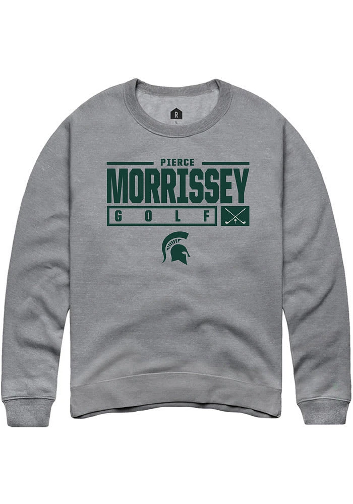 Pierce Morrissey Rally Michigan State Spartans Mens Graphite NIL Stacked Box Long Sleeve Crew Swe..