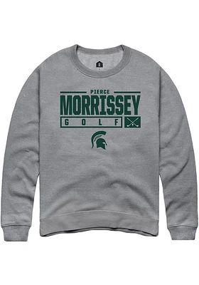 Pierce Morrissey  Rally Michigan State Spartans Mens Graphite NIL Stacked Box Long Sleeve Crew Swe..
