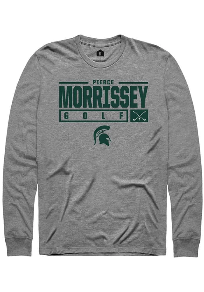 Pierce Morrissey Michigan State Spartans Graphite Rally NIL Stacked Box Long Sleeve T Shirt