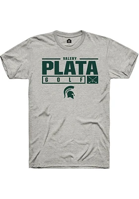 Valery Plata  Michigan State Spartans Ash Rally NIL Stacked Box Short Sleeve T Shirt