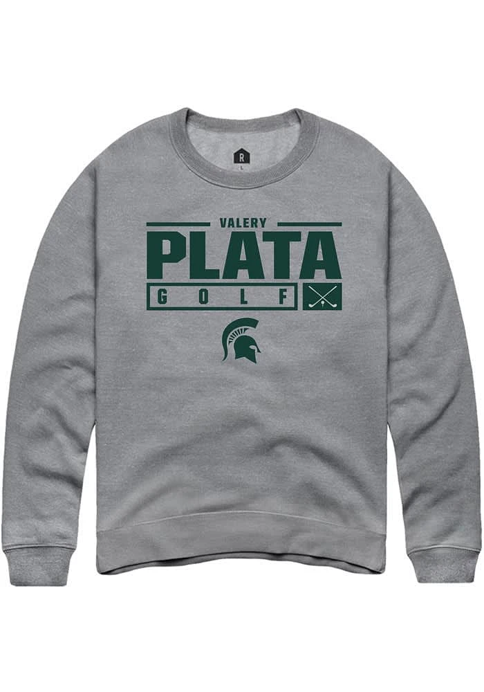 Valery Plata Rally Michigan State Spartans Mens Graphite NIL Stacked Box Long Sleeve Crew Sweatsh..