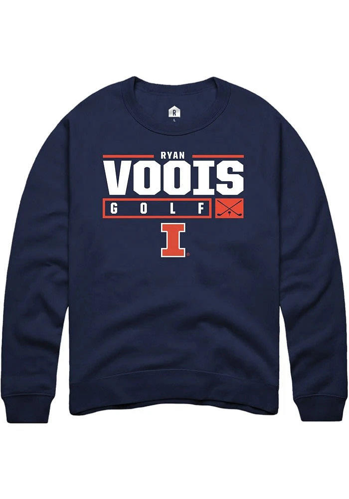 Ryan Voois Rally Illinois Fighting Illini Mens Navy Blue NIL Stacked Box Long Sleeve Crew Sweatsh..
