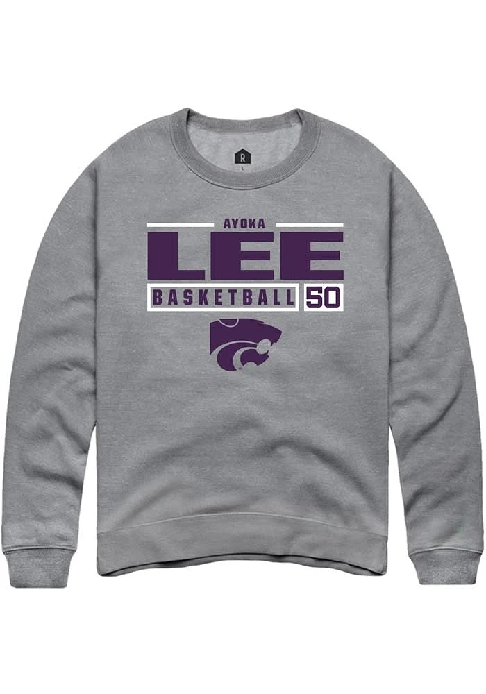 Ayoka Lee Rally K-State Wildcats Mens Graphite NIL Stacked Box Long Sleeve Crew Sweatshirt