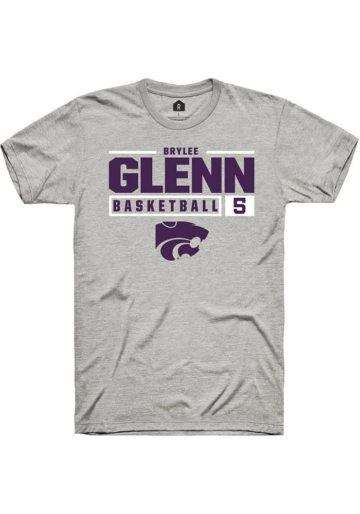 Brylee Glenn K-State Wildcats Ash Rally NIL Stacked Box Short Sleeve T Shirt