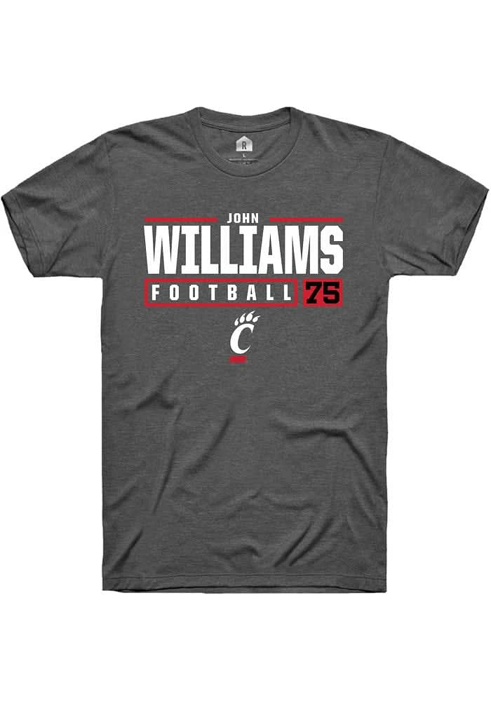 John Williams  Cincinnati Bearcats Dark Grey Rally NIL Stacked Box Short Sleeve T Shirt