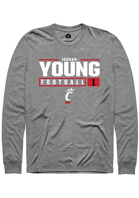 Jordan Young  Cincinnati Bearcats Graphite Rally NIL Stacked Box Long Sleeve T Shirt