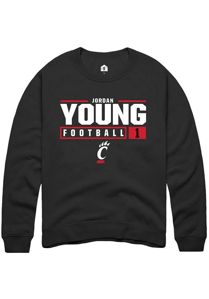 Jordan Young Rally Cincinnati Bearcats Mens NIL Stacked Box Long Sleeve Crew Sweatshirt