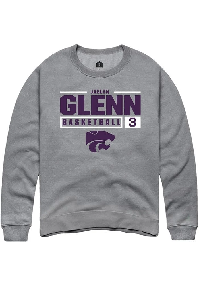 Jaelyn Glenn Rally K-State Wildcats Mens Graphite NIL Stacked Box Long Sleeve Crew Sweatshirt