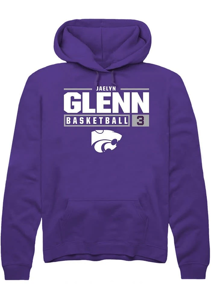Jaelyn Glenn  Rally K-State Wildcats Mens Purple NIL Stacked Box Long Sleeve Hoodie
