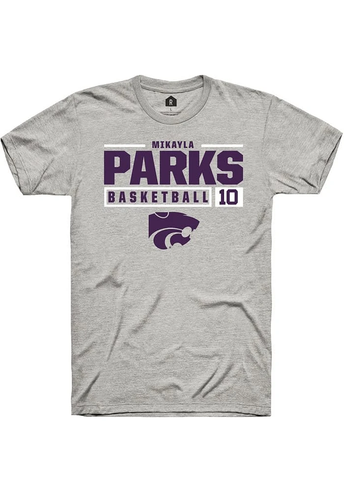 Mikayla Parks K-State Wildcats Ash Rally NIL Stacked Box Short Sleeve T Shirt