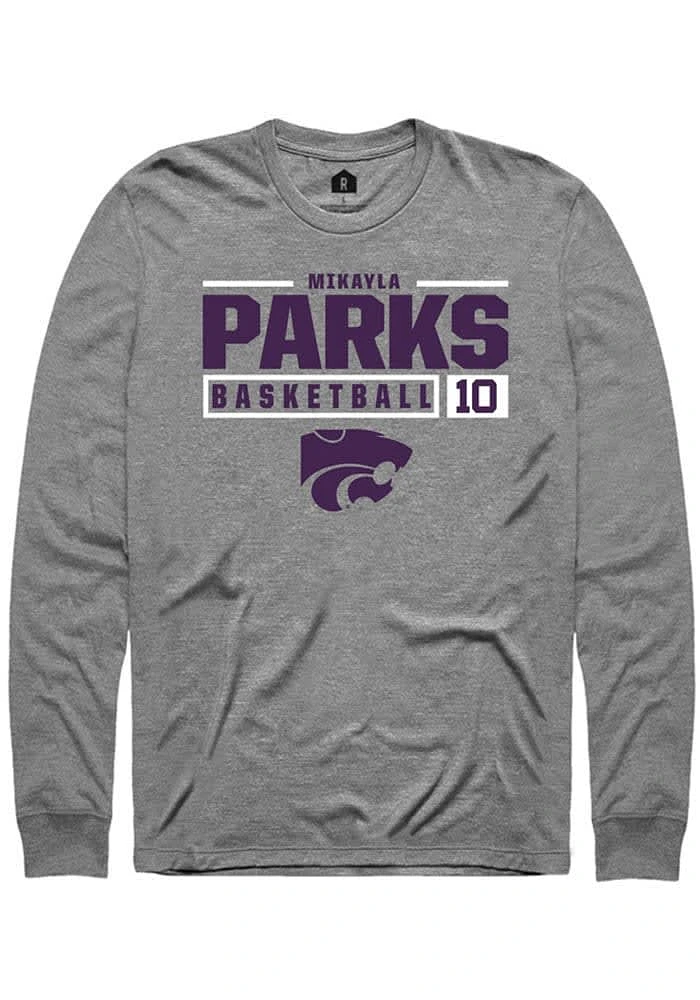 Mikayla Parks K-State Wildcats Graphite Rally NIL Stacked Box Long Sleeve T Shirt