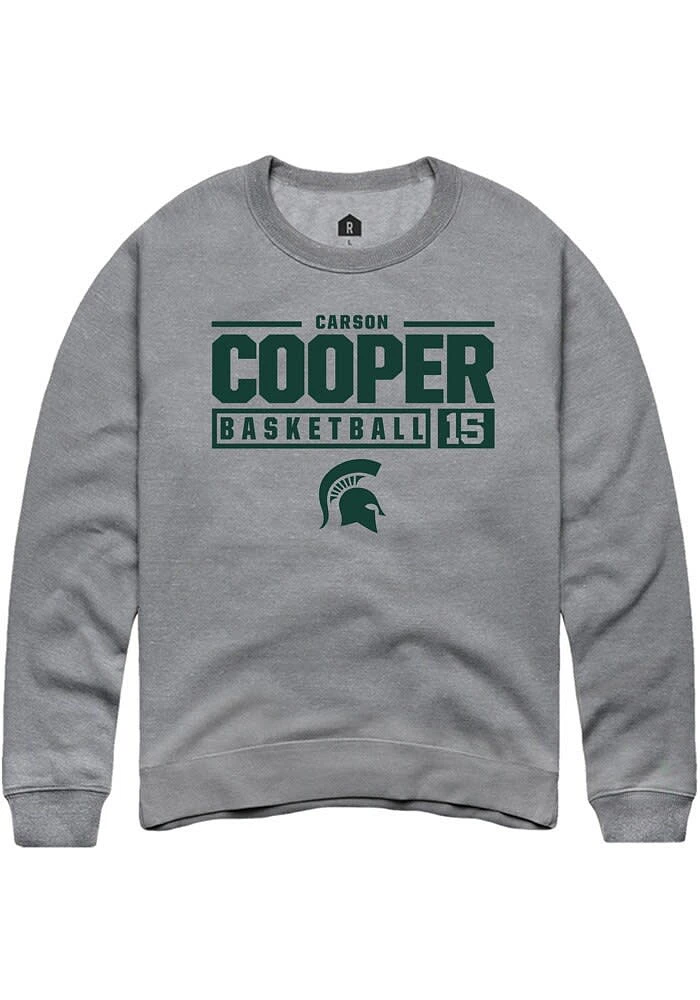 Carson Cooper Rally Michigan State Spartans Mens Graphite NIL Stacked Box Long Sleeve Crew Sweats..