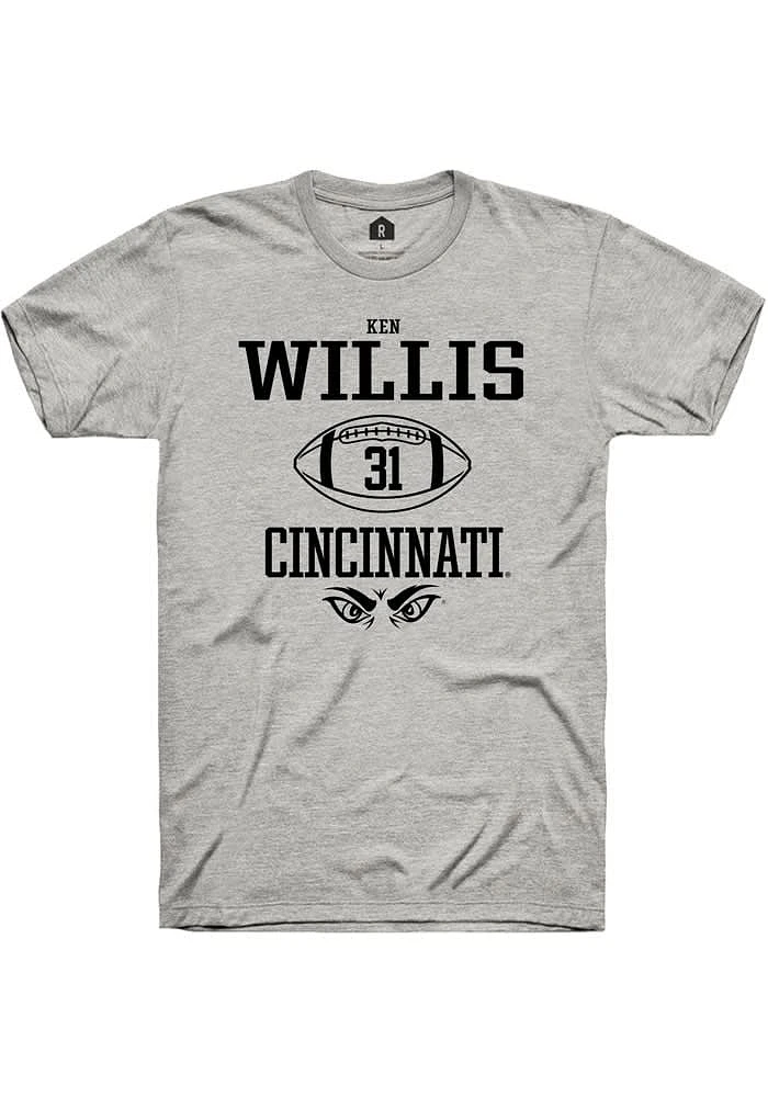 Ken Willis  Cincinnati Bearcats Ash Rally NIL Sport Icon Short Sleeve T Shirt