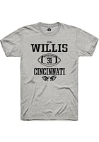 Ken Willis  Cincinnati Bearcats Ash Rally NIL Sport Icon Short Sleeve T Shirt