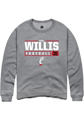 Ken Willis  Rally Cincinnati Bearcats Mens Graphite NIL Stacked Box Long Sleeve Crew Sweatshirt