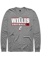 Ken Willis  Cincinnati Bearcats Graphite Rally NIL Stacked Box Long Sleeve T Shirt