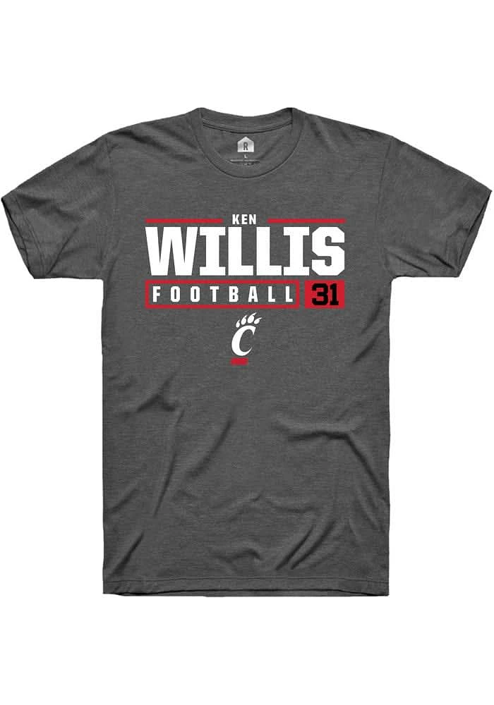 Ken Willis  Cincinnati Bearcats Dark Grey Rally NIL Stacked Box Short Sleeve T Shirt