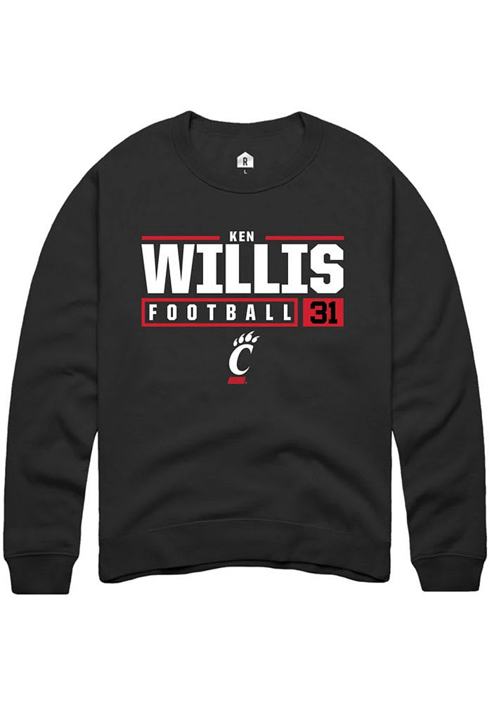 Ken Willis Rally Cincinnati Bearcats Mens NIL Stacked Box Long Sleeve Crew Sweatshirt