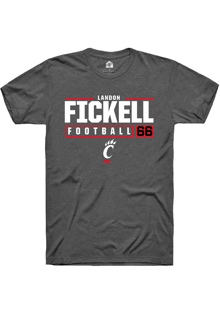 Landon Fickell  Cincinnati Bearcats Dark Grey Rally NIL Stacked Box Short Sleeve T Shirt