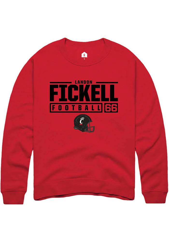 Landon Fickell Rally Cincinnati Bearcats Mens NIL Stacked Box Long Sleeve Crew Sweatshirt