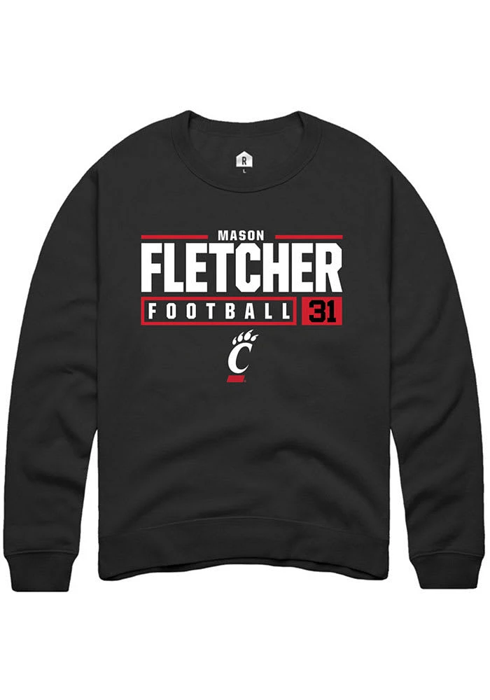 Mason Fletcher Rally Cincinnati Bearcats Mens NIL Stacked Box Long Sleeve Crew Sweatshirt