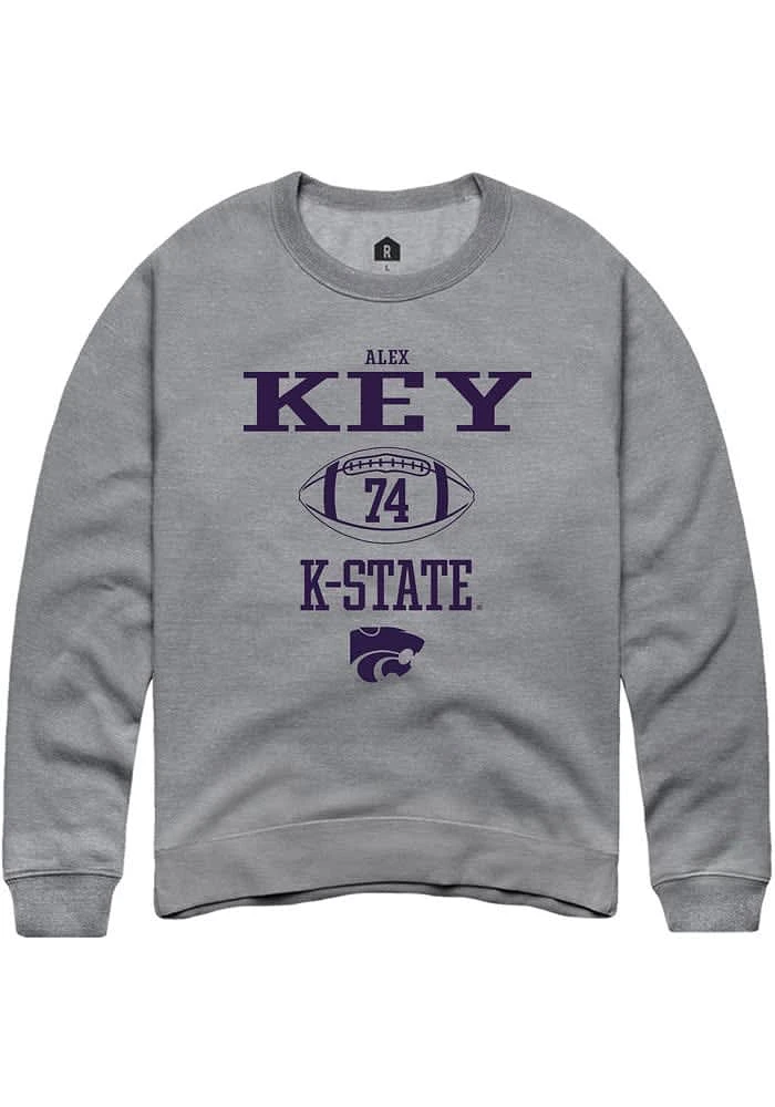 Alex Key Rally K-State Wildcats Mens Graphite NIL Sport Icon Long Sleeve Crew Sweatshirt