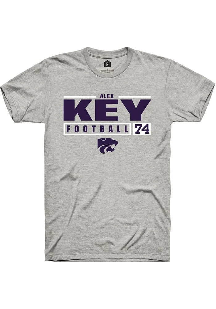 Alex Key K-State Wildcats Ash Rally NIL Stacked Box Short Sleeve T Shirt