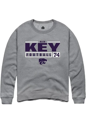 Alex Key  Rally K-State Wildcats Mens Graphite NIL Stacked Box Long Sleeve Crew Sweatshirt