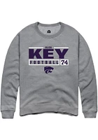 Alex Key  Rally K-State Wildcats Mens Graphite NIL Stacked Box Long Sleeve Crew Sweatshirt