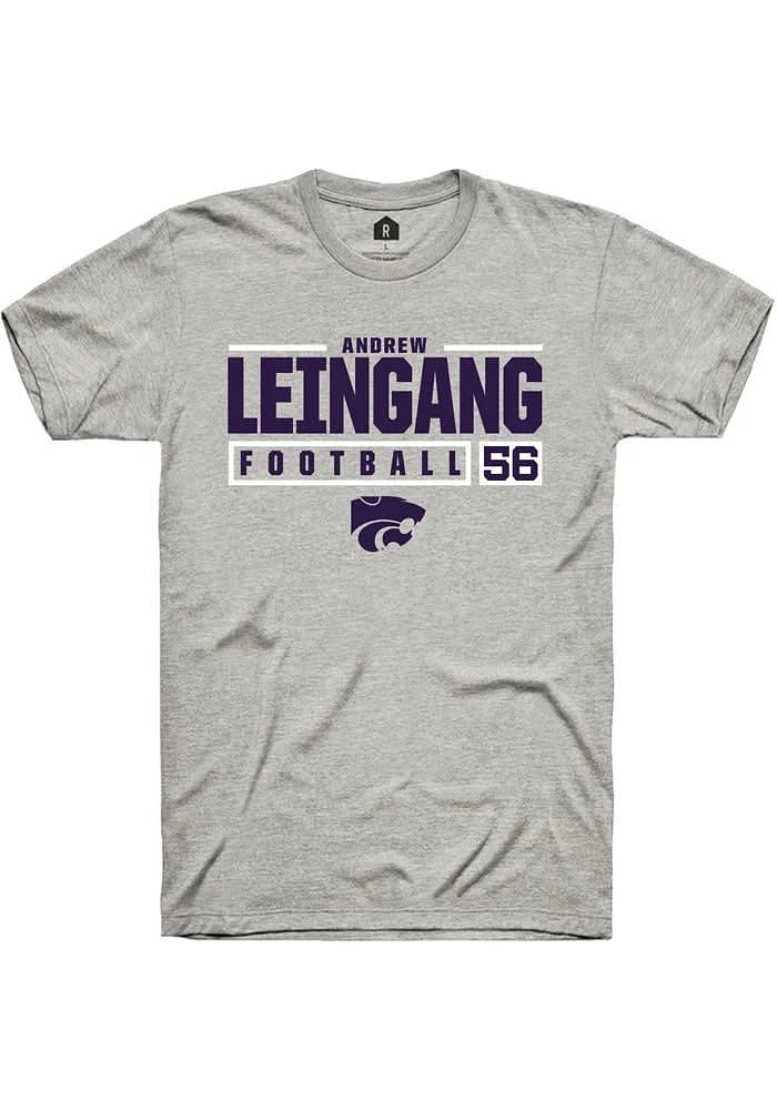 Andrew Leingang K-State Wildcats Ash Rally NIL Stacked Box Short Sleeve T Shirt