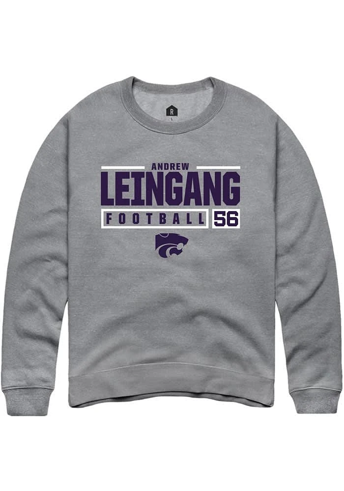 Andrew Leingang Rally K-State Wildcats Mens Graphite NIL Stacked Box Long Sleeve Crew Sweatshirt