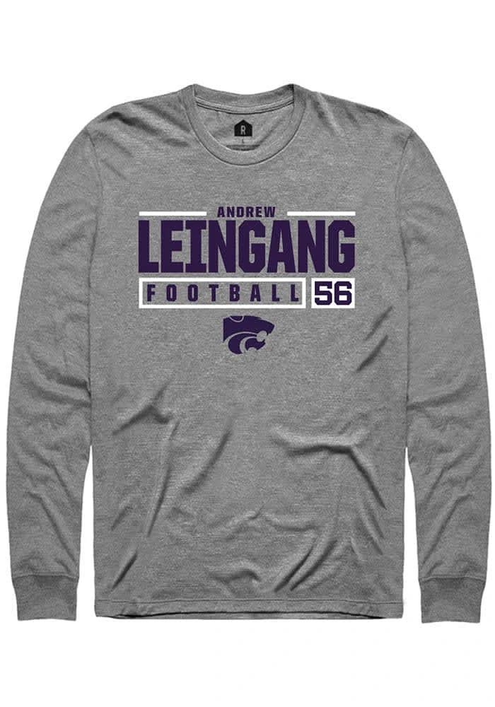 Andrew Leingang  K-State Wildcats Graphite Rally NIL Stacked Box Long Sleeve T Shirt